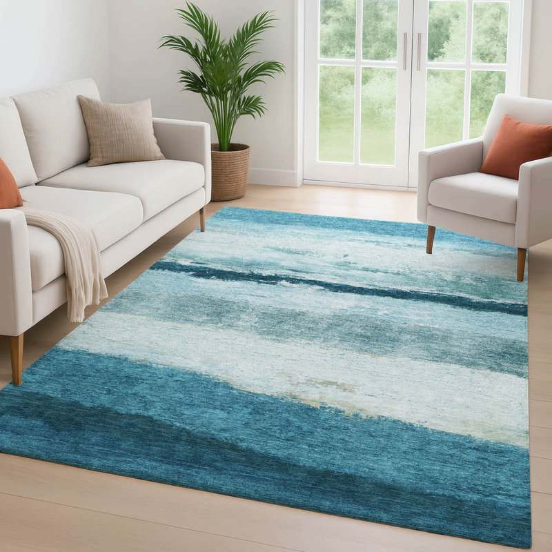 Premium Machine Washable Mayfield Striped Rug, Teal, 3' x 5'