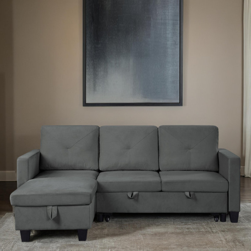 Canapé-lit modulaire 83 po en velours réversible avec rangement, Velours gris foncé