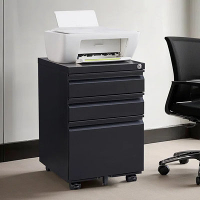 3-Drawer Metal Filing Cabinet with Lock, Mobile Office Storage Drawer Unit by Ebern Designs