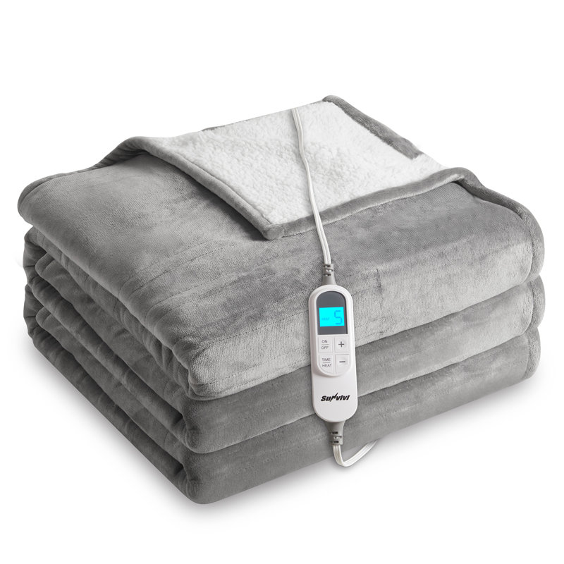  Couverture chauffante électrique en flanelle avec 10 niveaux de chauffage, Gris, Grand