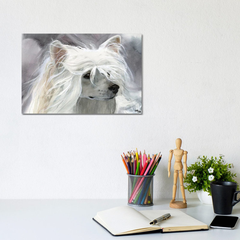Powder Puff Girl - Powder Puff Chinese Crested by Judith Stein - Wrapped Canvas Painting, 20.32cm H x 30.48cm W