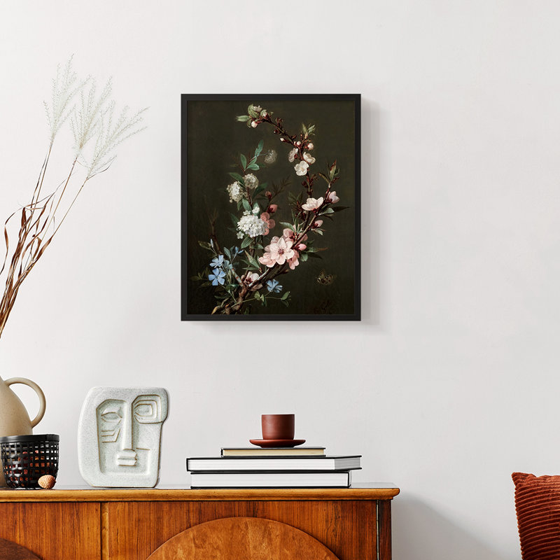 «Vintage Floral Print Lxxix» sur papier, Noir, H 10 po x l 8 po