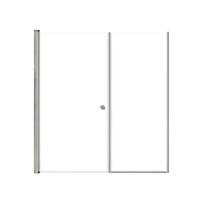 Lyna 63-in x 70-in Pivot Shower Door And Fixed Panel With 1/4-in Clear Glass And Double-Sided Knob Handles, Polished Chrome