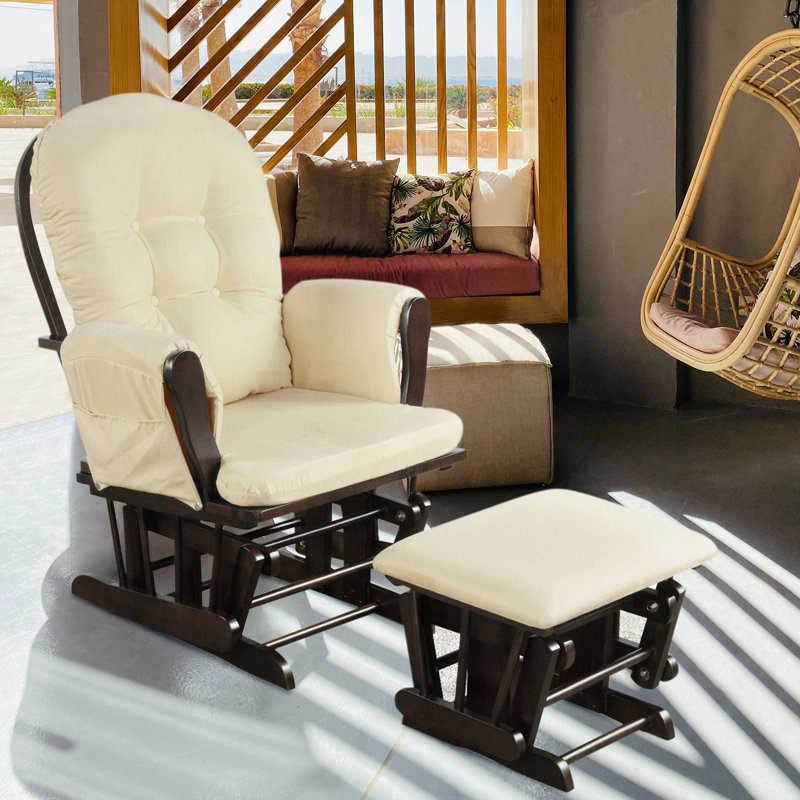 Chaise berçante avec repose-pieds Cunegunda, Beige
