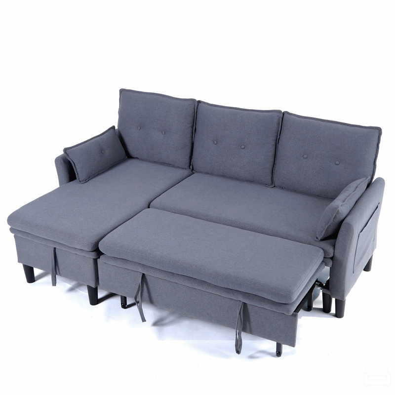 L-Shaped Reversible Chaise Sectional Sofa With Storage - Cotton-Linen, Gray