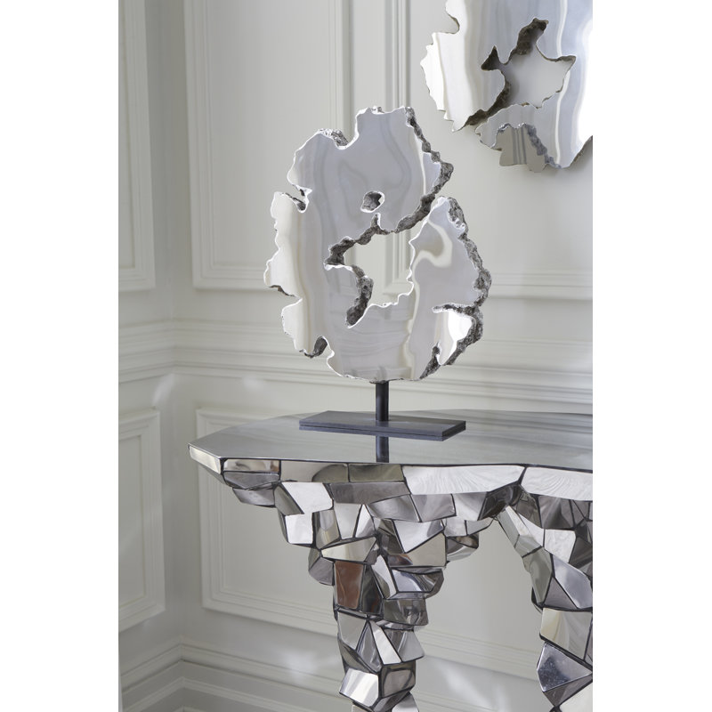 Silver Glass and Metal Rectangular Console Table with Storage