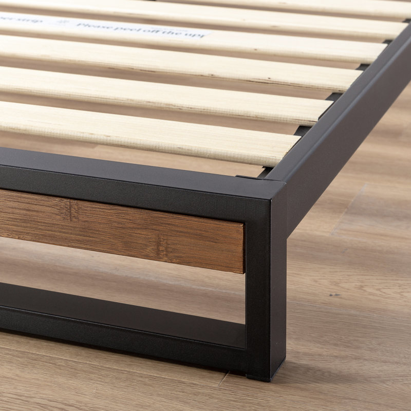 Gemma Low profile Metal Bed Frame with Bamboo Headboard, Double (4'6)