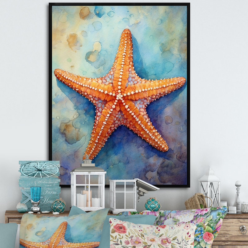 Spinny Starfish II - Starfish, art mural, H 40 po x l 30 po x P 1,5 po, Cadre flottant noir