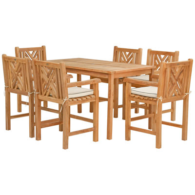 6 - Person Teak Solid Wood Patio Dining Set Umbrella Hole Included Rectangular Table with Cushions Included