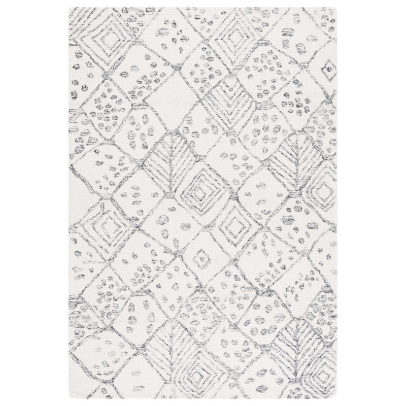 Ebony 929 Hand Tufted Wool/Cotton Geometric Shapes Rug in Ivory/Gray, Rectangle 4' x 6'