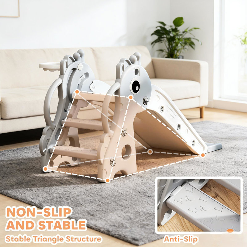 Glissade autoportante avec thème girafe, escalade en 3 étapes, cerceau, jeu sécuritaire pendant 1 an, matériau, facile à nettoyer
