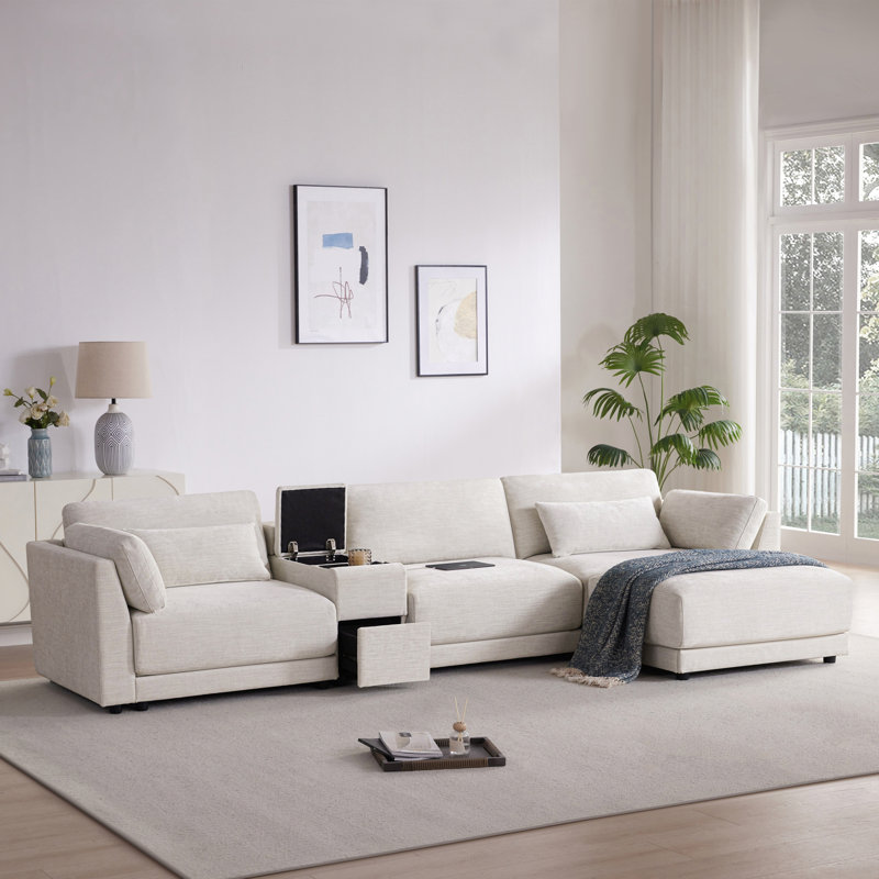 Canapés modernes en forme de L avec revêtement en chenille et rangement multifonctionnel pour le salon