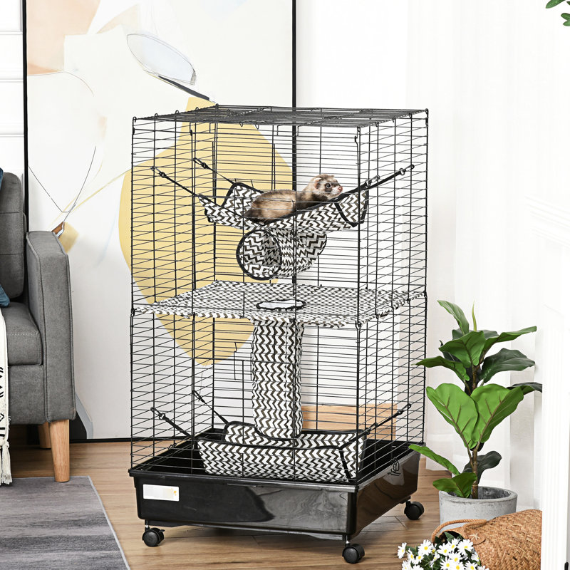 Cage pour animaux 42 "en noir - avec roues, freins et plusieurs plateformes pour les enfants