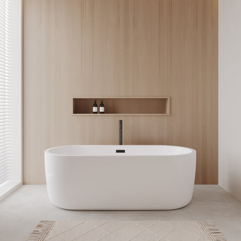 Baignoire de trempage autoportante en acrylique avec robinet 67 po. X 32 po. Juliette, Blanc / noir mat