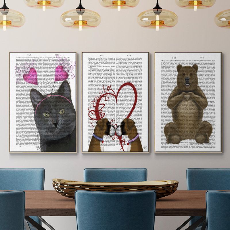 Ours et cœur à la main, reproduction sur toile 3 pièces, H 40 po x l 90 po x P 2 po, Naturel