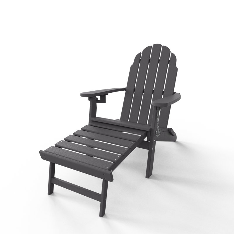 Adewumi Premium Foldable Ergonomic Design Adirondack Chair with Ottoman, Slate Gray