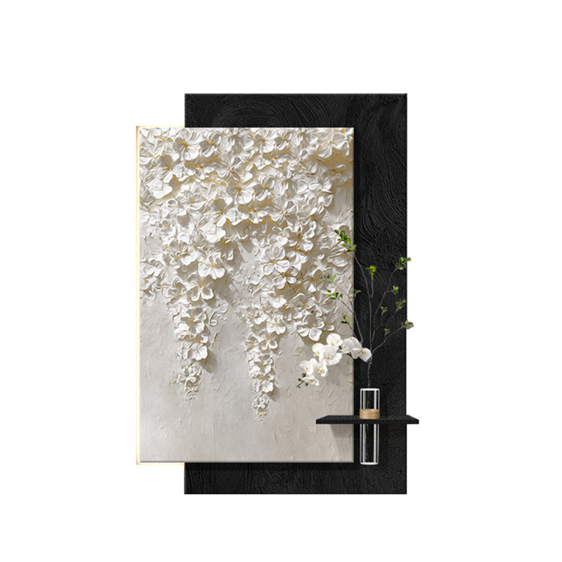 Art mural blanc, noir et grès rectangulaire, H 27,56 po x l 19,69 po