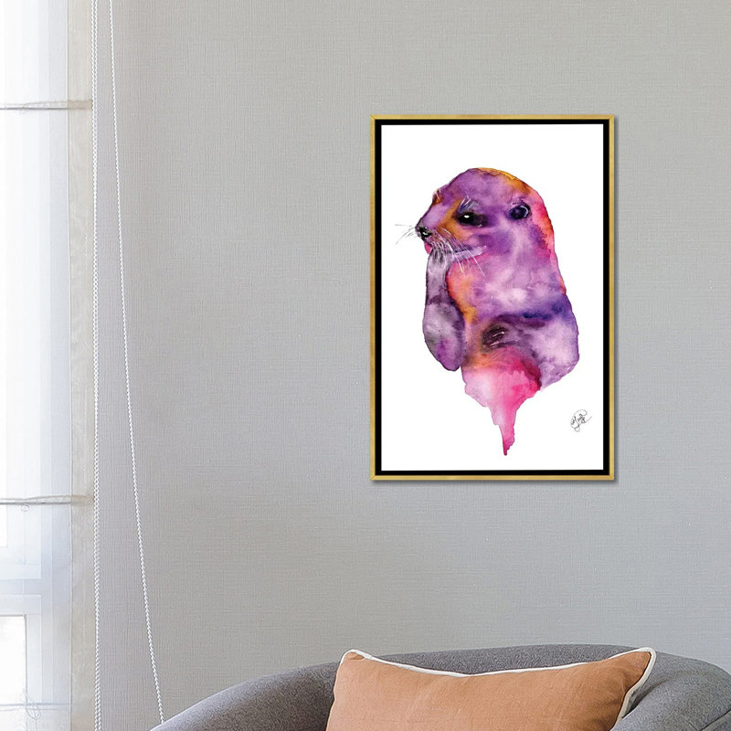 Loutre, art sur toile, H 26 po x l 18 po x P 1,5 po, Toile encadrée d'or