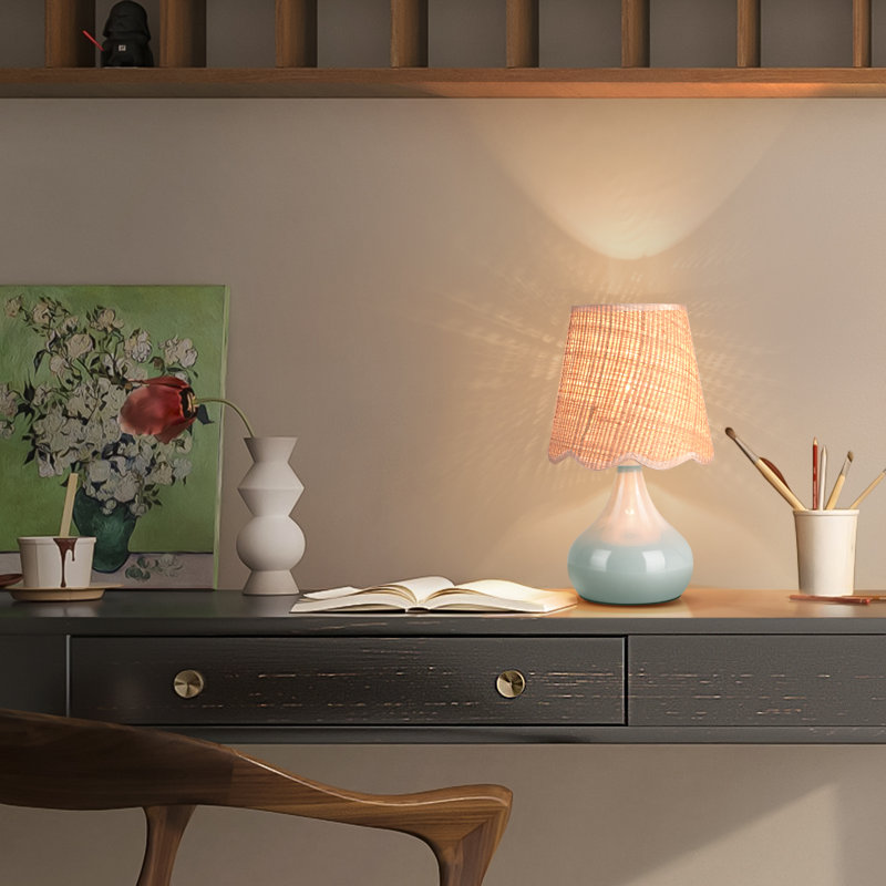 Austun Small Bedside Table Lamp, Metal, Blue, Push Button
