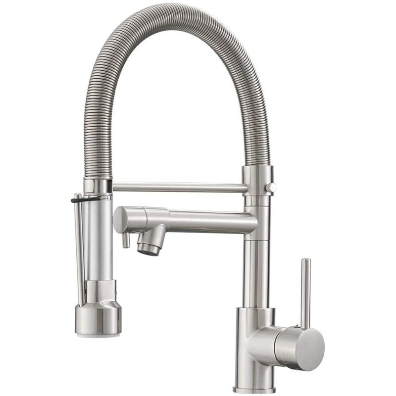 Commercia With Pull Down Sprayer, Brushed Nickel Commercial Kitchen Faucet, Spring Kitchen Faucet, Kitchen Sink Faucet