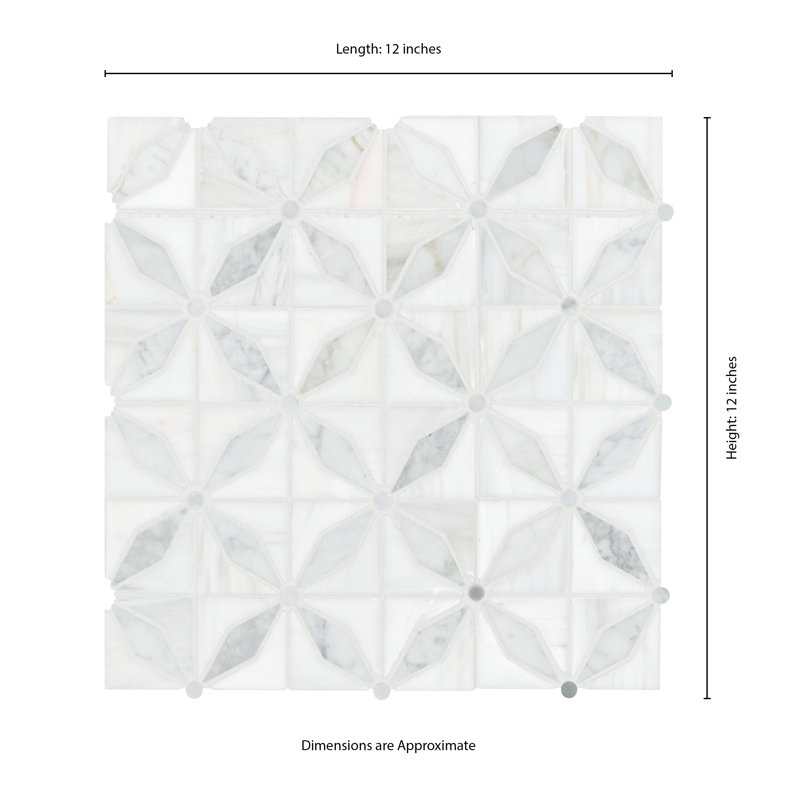 Calabria Frost Starella 12 in. x 12 in. Polished Marble Mosaic Floor and Wall Tile