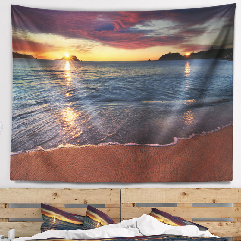 Magnifique tapisserie bord de mer au coucher du soleil, H 50 po x l 60 po