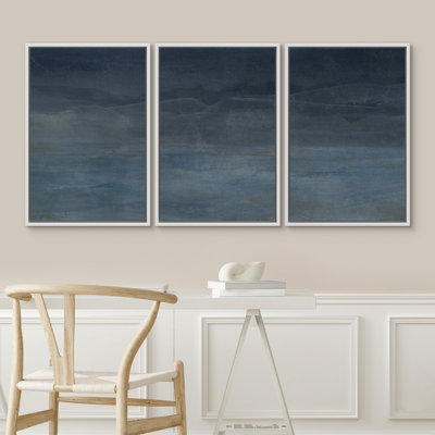 " Abstract Blue Landscape Modern Minimalist Navy Blue And Gray Nature Wilderness Modern Cool " 3 - Pieces on