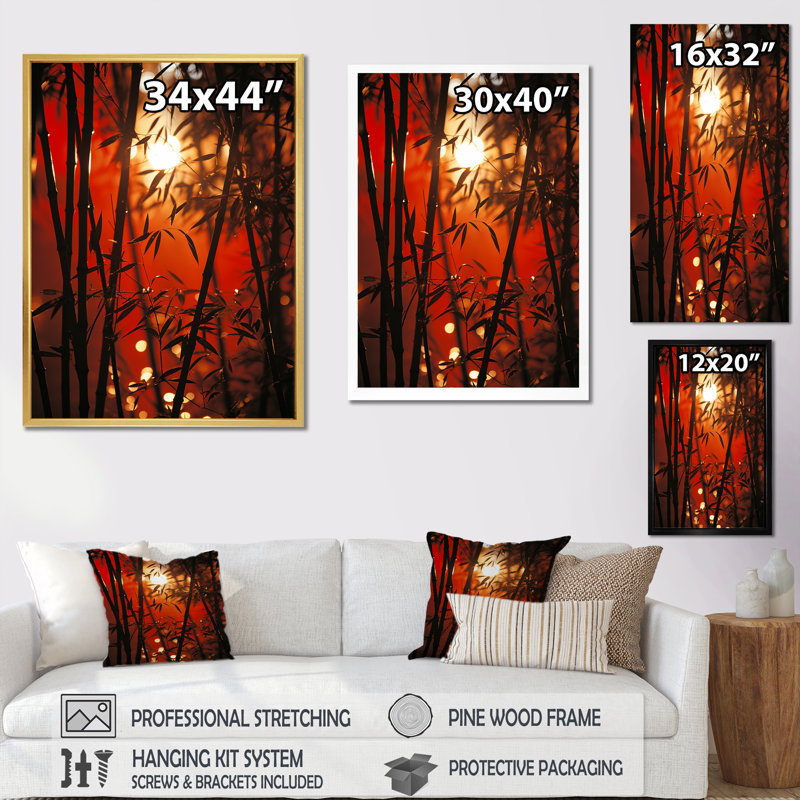 Bamboo Sunset - Bamboo, reproduction d'art sur toile_106585, H 32 po x l 16 po x P 1 po, Cadre flottant blanc