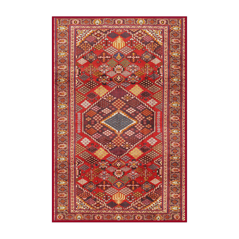Tapis traditionnel beige / rouge / bleu, Rectangle 6 pi x 9 pi