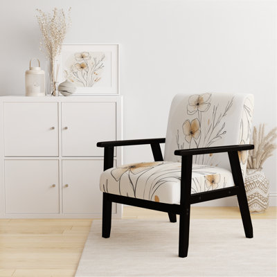 Chaise d'appoint abstraite à motif floral - Chaise à accoudoirs beige minimaliste
