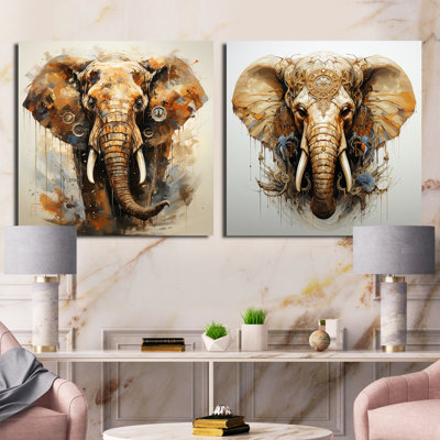 Éléphant «Grace In Portrait» - ensemble de 2 animaux éléphants carrés