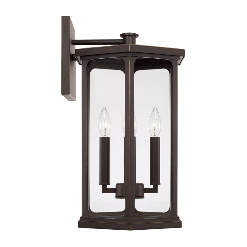Grande lanterne murale d'extérieur 4 lumières l 12 po x H 20 po en noir avec verre transparent, Bronze huilé