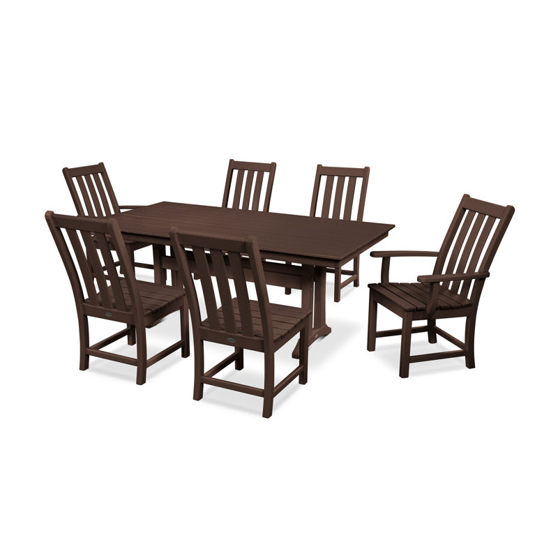 Vineyard 7-Piece Farmhouse Dining Set with Trestle Legs, Mahogany