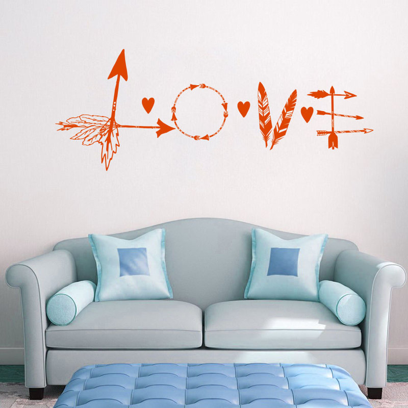 Décalcomanie murale flèche en plumes love, Orange
