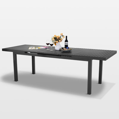 Automatic Lift 8-Person Outdoor Aluminum Expandable Dining Table, 96.5" L X 35.5" W Large Metal Rectangular Patio Dining Table with Hidden Extension Panels