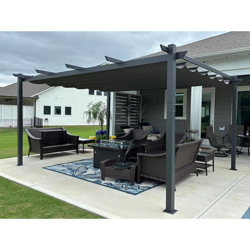 16 Ft. W x 12 Ft. D Aluminum Pergola with Canopy, Gray