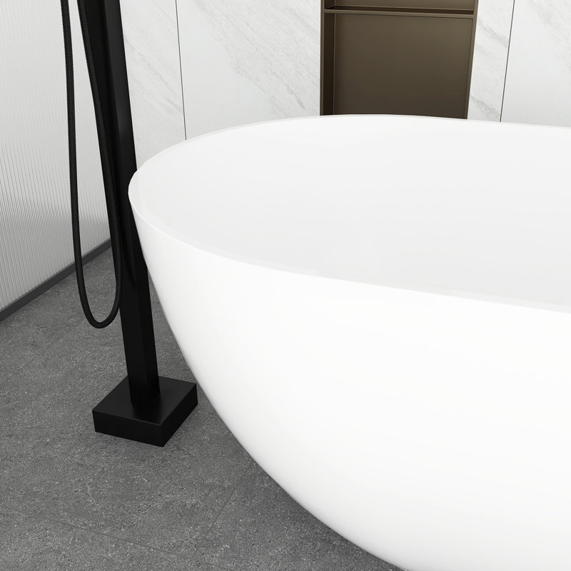 Baignoire autoportante blanche 59 po avec trop-plein et bonde escamotable 59 po pour salle de bain contemporaine