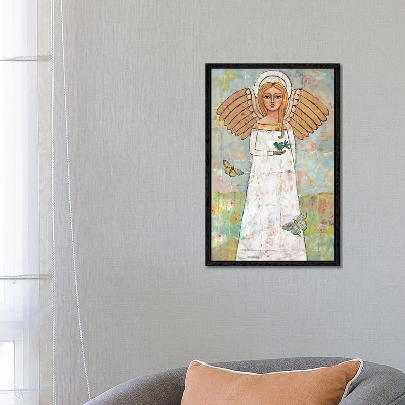 Angel from the Meadow with Bird 1 Piece Wall Art on Canvas, 66.04 cm H x 45.72 cm W, Black Framed