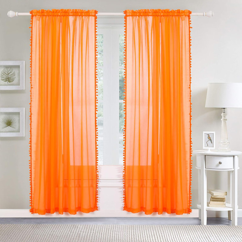 Aeian Semi Sheer Curtain Pair, Orange, 60" W x 84" L
