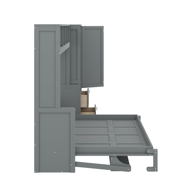 Murphy Bed With Closet And Drawers, Gray, Queen