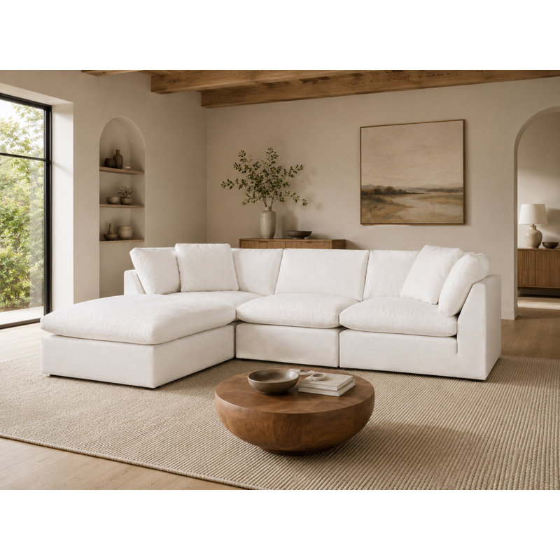 Cloud-Style Performance Fabric Sectional Sofa with Movable Ottoman