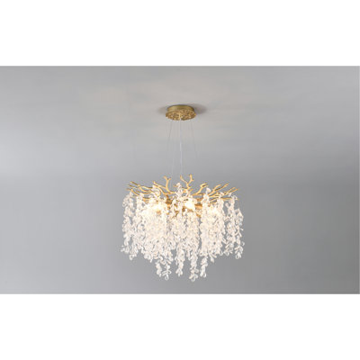 Lustre en cristal 8 lumières, luminaire suspendu de style ferme moderne à 8 lumières, pour salle à manger, îlot de cuisine - AUCUN AMPOULE INCLUS - OR