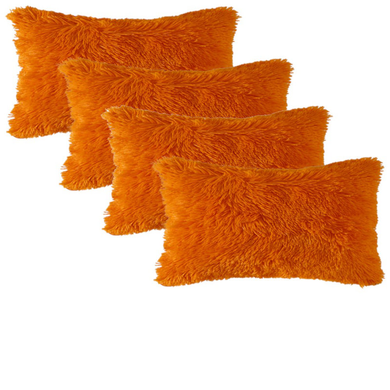 Ensemble de 4 housses de coussin en fausse fourrure II, Orange, Housse de coussin seulement - sans coussin