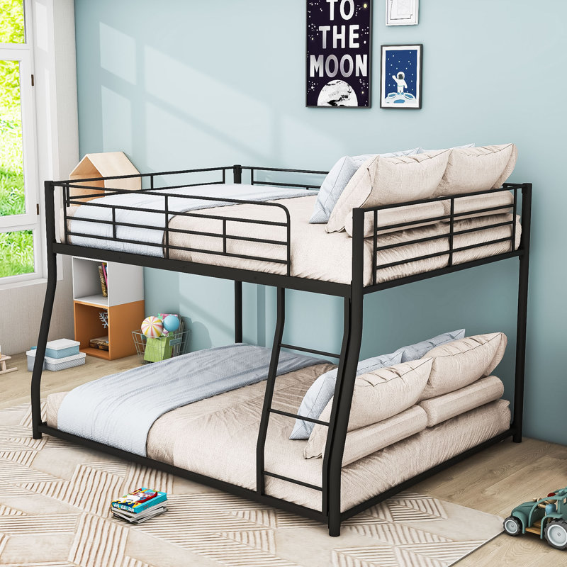 Metal Bunk Bed With Ldder,Slats And Guardrail, Full XL Over Queen