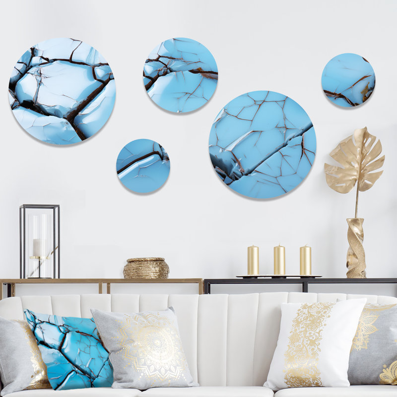 Noir et bleu Tide Tilt - ensemble d'art mural rond géométrique de 5