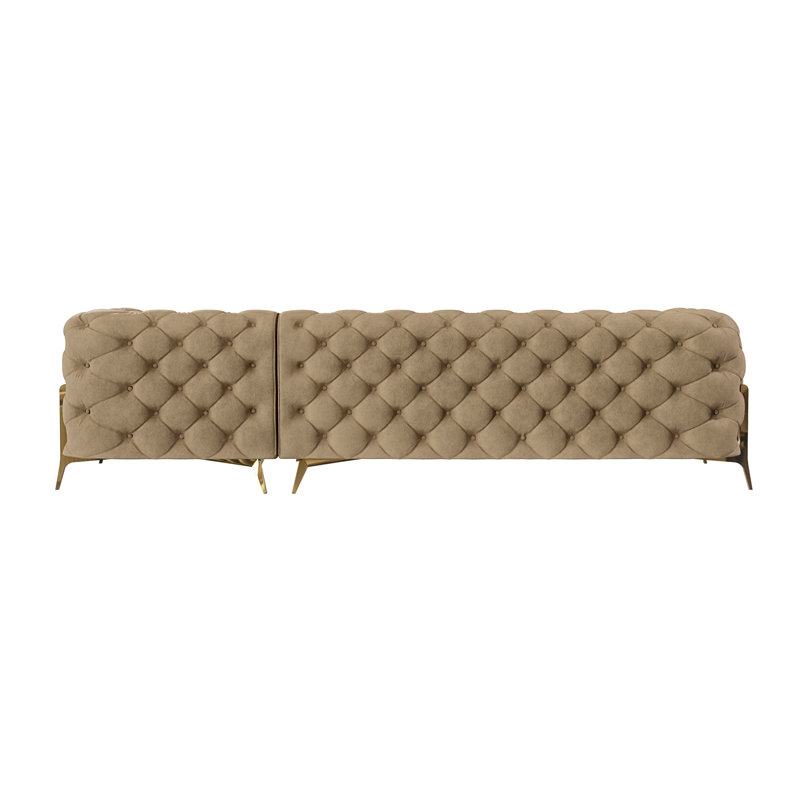 Corner Chaise Chesterfield Sofa  with Gold Metal Legs, Beige, Right Hand Facing