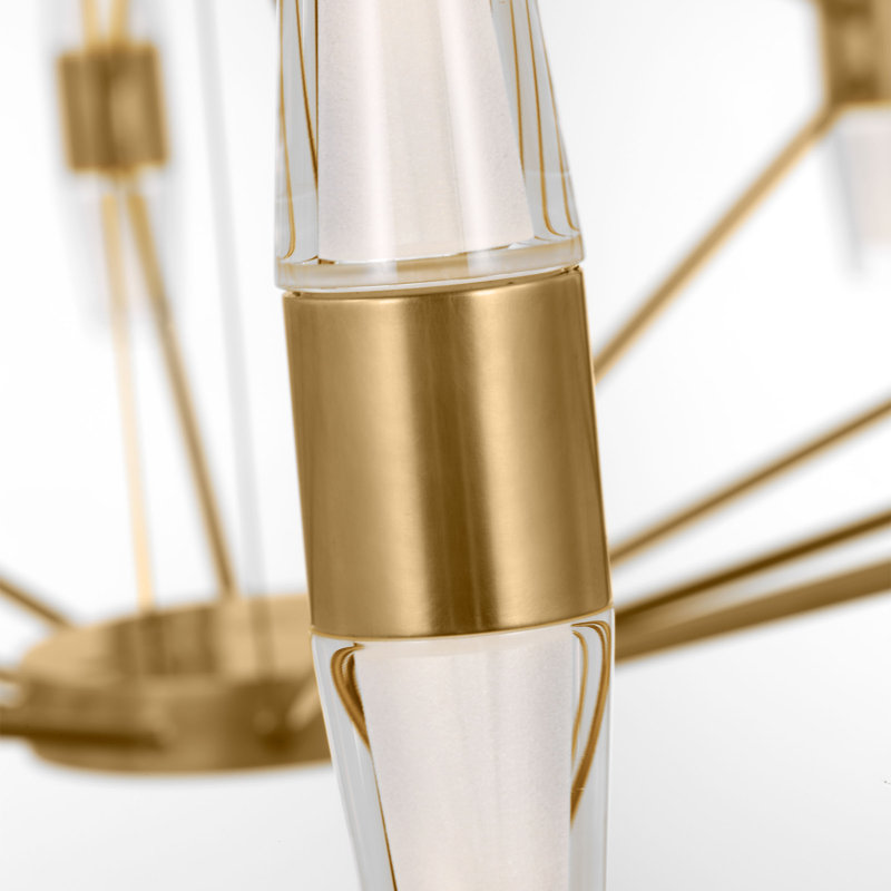 Sean Lavin Lassell large chandelier in natural brass finish with crystal glass shades, Hand Rubbed Antique Brass
