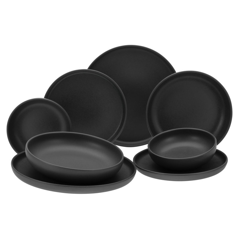 8 Pcs. Uno Stoneware Crockery Set For 2 People, Black
