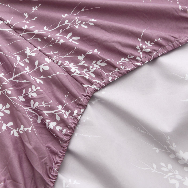 Lilac and White Foliage Print Twin Microfiber Sheet Set