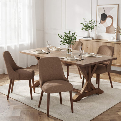 Chaise de salle à manger à haut dossier avec dossier ergonomique courbé, siège rembourré et pieds en bois massif
